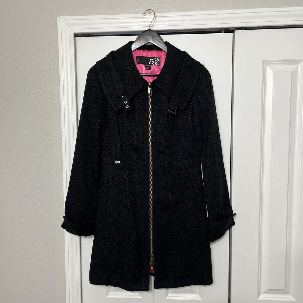 Fox Racing Coat Vintage Y2K Womens Small Tweed Full Zip Collar Pink Lined Jacket